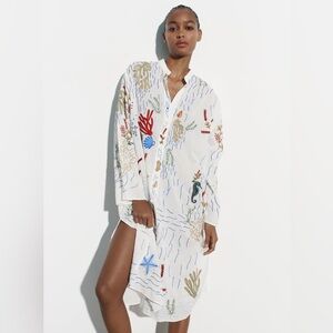 Zara White Embroidered Dress